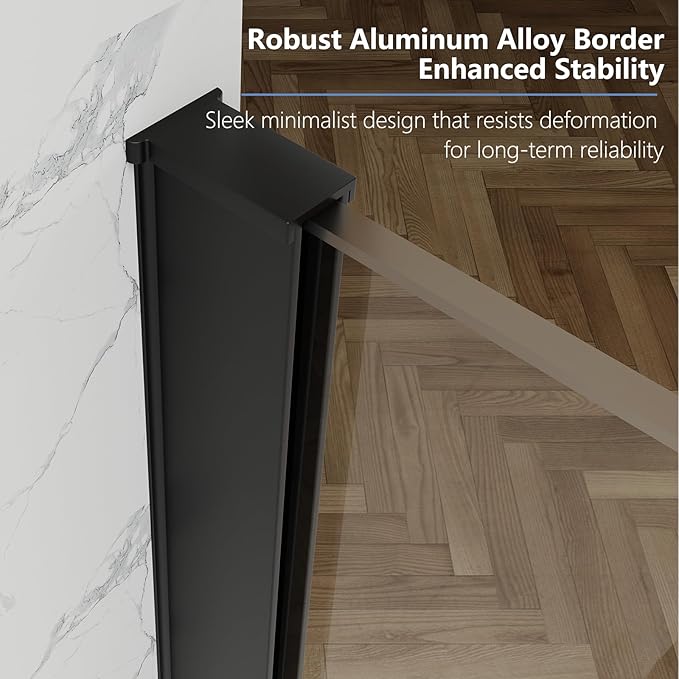 35" W x 60" H Bathtub Fixed Glass Panel, 3/8" (10mm) Tempered Glass with Dual Nano Coating, Frameless Shower Door, Bath Tub Shower Screen, Matte Black