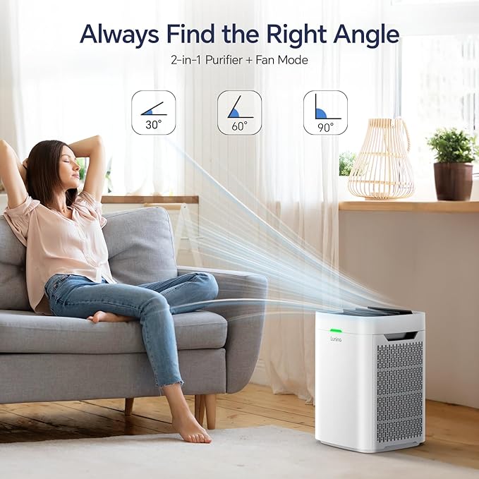 LUNINO Air Purifiers for Home Bedroom Dorm Room Apartment, Double-sided HEPA Air Purifier with Washable Pre-filter, Smart WiFi, PM 2.5 Air Quality Monitor, Fan Mode, for Pets Hair, Dust, Smoke