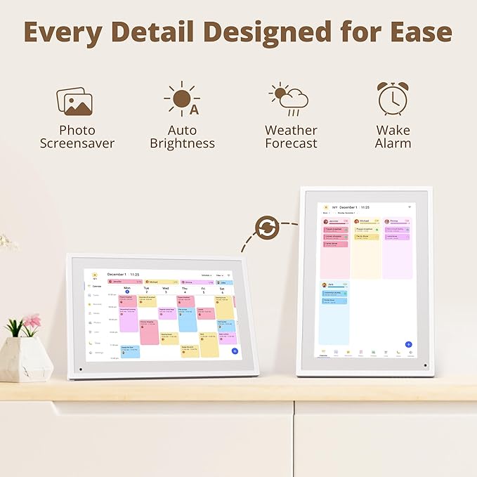 Digital Touchscreen Calendar 10.1 Inch – Interactive Electronic Calendar & Smart Family Hub with Cross-Device Sync, Schedules Reminders, Chore Chart, Rewards & Photo Display, Desk Mount