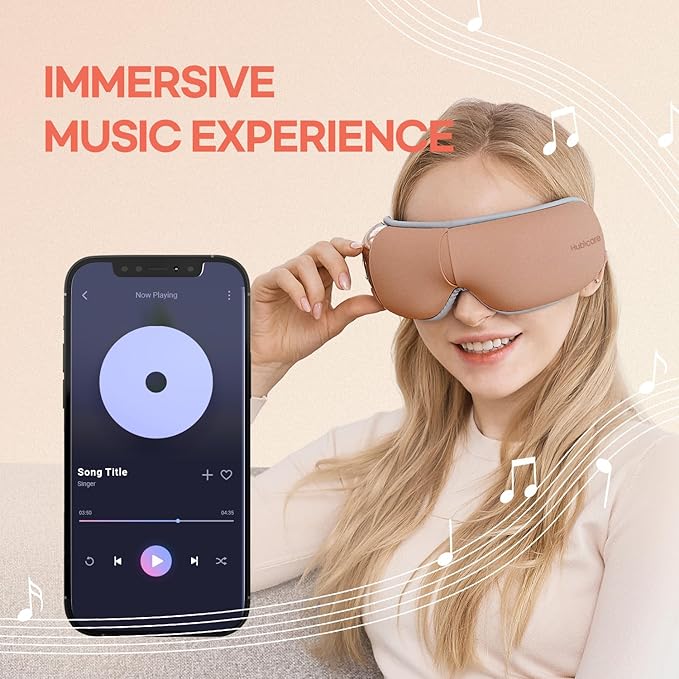 HubiCare Eye Massager with Heat, Vibration, and Music Helps Relieve Strain, Dark Circles, Dryness, and for Migraine Relief Relaxation and Better Sleep Valentines Day Gifts for Women/Men (Rose Gold)