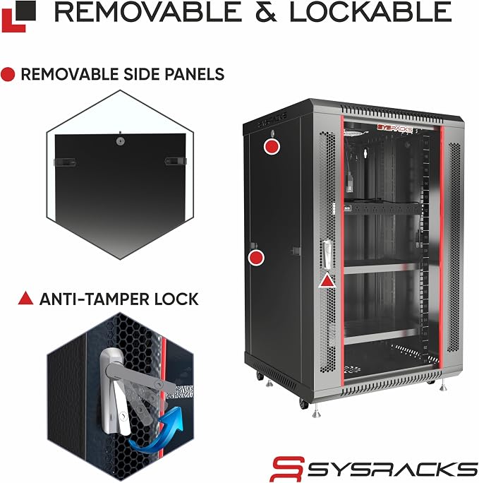 18U Wall Mount Server Rack Cabinet 24” Deep, 19” Network & AV Enclosure - Image 5