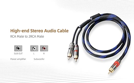 Diaianyfi Audiophile RCA to 2RCA Subwoofer Cable,1 RCA Male to 2 RCA Male Audio Cable RCA Y-Adapter,Oxygen-Free Copper,Nylon Braided Jacket (16.5ft)