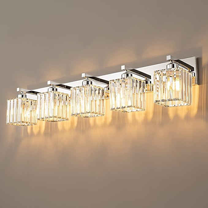 FDPBY Modern Vanity Light 5-Lights Chrome Crystal Bathroom Wall Light Fixtures
