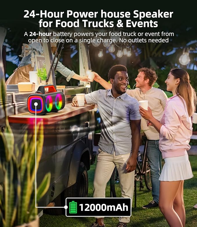 Portable Bluetooth Speaker Wireless,140W Peak Loud Sound with 2 Subwoofers and 2 Tweeters, Plus Bass Boost, IP65 Waterproof Outdoor Speaker, 24H Playtime, RGB Lights, TF/AUX/USB/Mic Input, Large Party