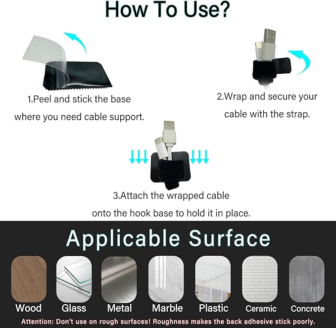 Under Desk Cable Management, Adjustable Hook and Loop Cord Ties, Reusable Wire Organizer, Low-Profile Cable Hider for Cord Management System (20)