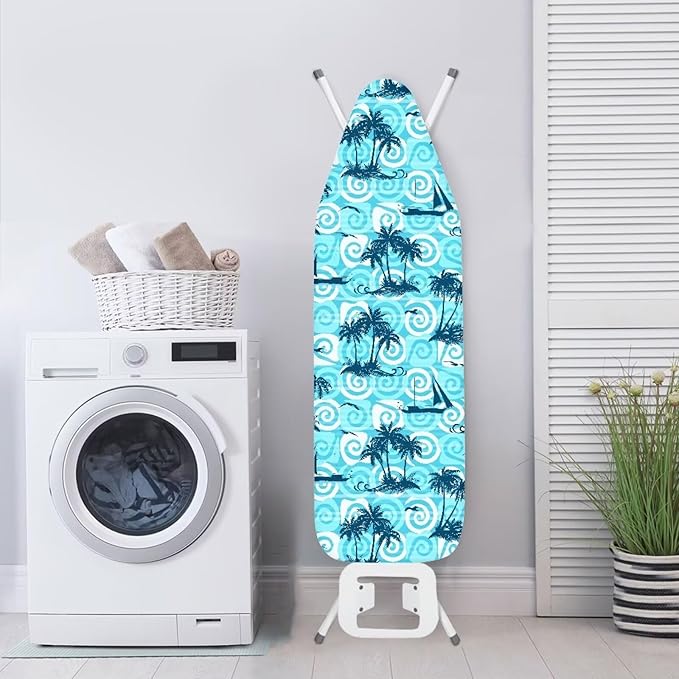 ZCFYGDX 14" x 45" Ironing Board Cover Scorch Resistant,Wear & Soil Resistant Covers, Easy Installation Elastic Edges 3 Fasteners,Lightweight & Breathable Coconut Tree Sailboat Print Size-S