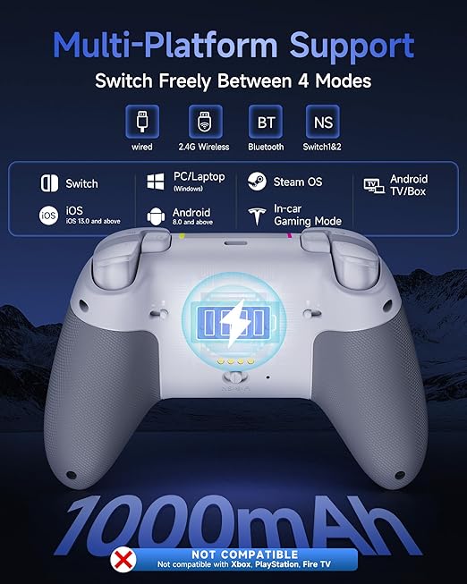 EasySMX X05Pro Wireless PC Controller – Soft-Click Low-Noise Buttons, Dual-Stage Impulse Triggers, Hall Joysticks with 1000Hz Polling, 2 Programmable Buttons, 1000mAh Battery, Multi-Platform Controller for PC/Switch/Android/iOS