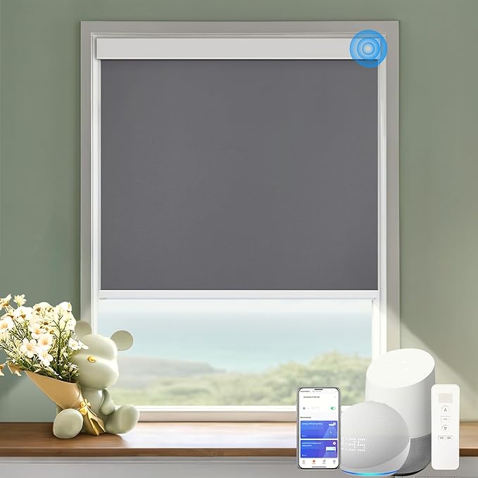 COOLWINDS Motorized Blinds with Remote Cordless Automatic Motorized Shades Custom Blinds for Windows Smart Curtains Compatible with Alexa Google Home(Blackout Thunder Grey,W36 x H72in)