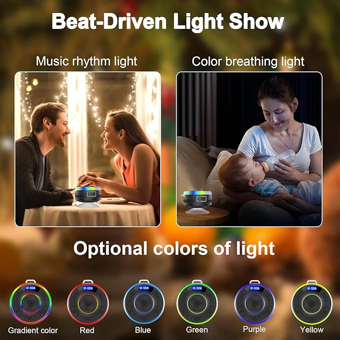 Shower Bluetooth Speaker IPX7 Waterproof, Portable Bluetooth Speakers with Suction Cup and Time Display, Crystal Sound&Bass LED Light 1100mAh, Wireless Shower Speaker for Outdoor/Kayak/ Gifts/Beach
