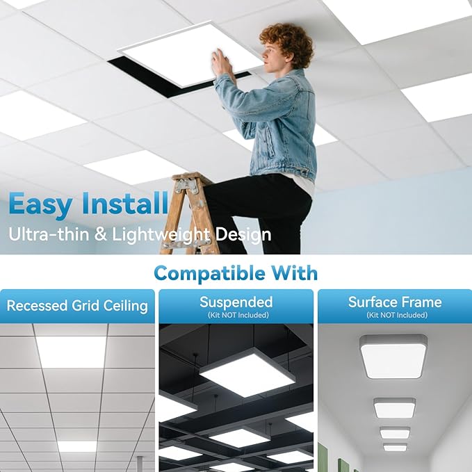 Msbfi 2x2 LED Flat Panel Light - 32 Pack Drop Office Ceiling Light 30-35-40W Adjustable, 130LM/W 3500K/4000K/5000K Selectable, 0-10V Dimmable, 100-277V for Office Ceiling Lighting Fixture ETL/DLC