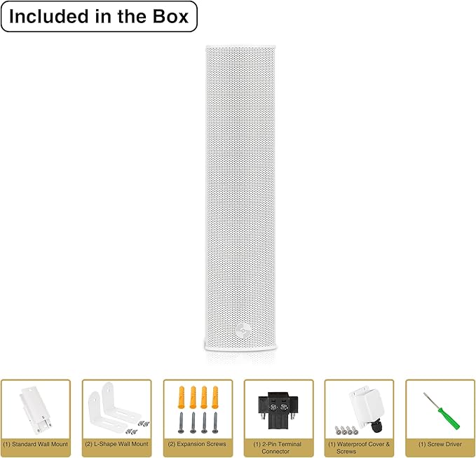 Sound Town Weatherproof Compact Aluminum Line Array Column Speaker with Wall Mount Bracket, 4 x 3 Woofers, 2 x 1.2 Dome Tweeters, White, for Church, Indoor & Outdoor Installation (CARPO-M42W)