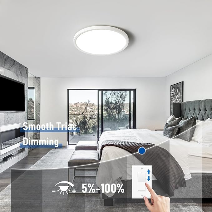 YELIOLED 6 Pack 12 Inch Slim Dimmable LED Flush Mount Ceiling Light Fixtures, 24W 2640LM 3000K/4000K/5000K, House Upgrade Led Lights for Bedroom Hallway Laundry Room Rental Units, 240W Equiv., White