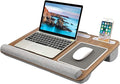 HUANUO Lap Desk - Fits up to 17 inches Laptop Desk, Built in Mouse Pad & Wrist Pad for Notebook, Laptop, Tablet, Lap Stand with Tablet, Pen & Phone Holder, Brown Woodgrain