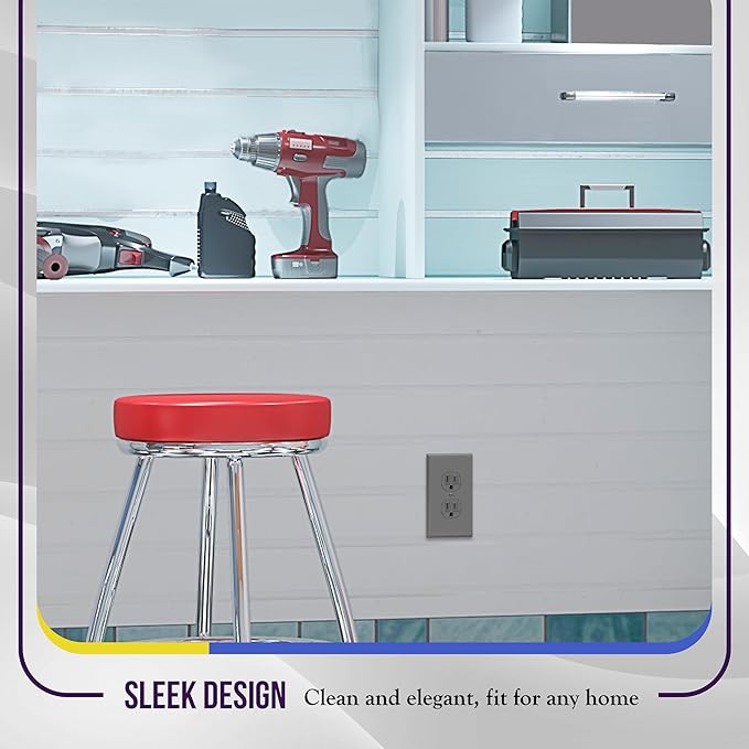 ENERLITES Duplex Receptacle Outlet Wall Plate, Electrical Outlet Cover, Gloss Finish, Mid-Size 1-Gang 4.88" x 3.11", Unbreakable Polycarbonate Thermoplastic, UL Listed, 8821M-GY, Gray