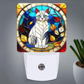 PODMemory Cat Stained Glass Night Lights Plug into Wall for Room, Cat Night Light LED for Bedroom