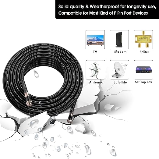 75ft RG6 Coaxial Cable Black, 75 Ohm Coax Cable - Image 2
