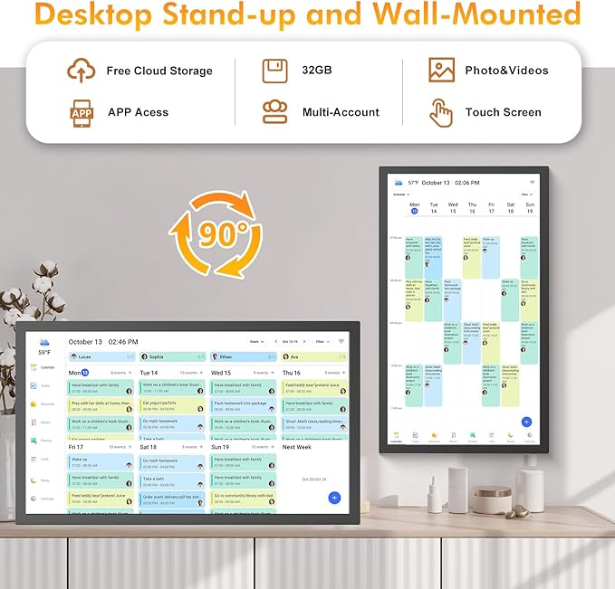 24" Digital Calendar Picture-Frame for-Wall-Planner - Interactive Display Electronic Calendar Picture Frame, Star Reward, Chore Chart, Sync Google iCloud Outlook Calendar, Wall Mount, Gift for Mom Dad