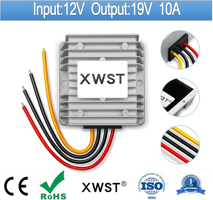 DC DC 12V to 19V 10A Step-up Module,Boost Converter 9V-13V to 19V Voltage Regulator,Waterproof Power Adapt 190W 19V Volt Transformer Module(12V to 19V 10A)