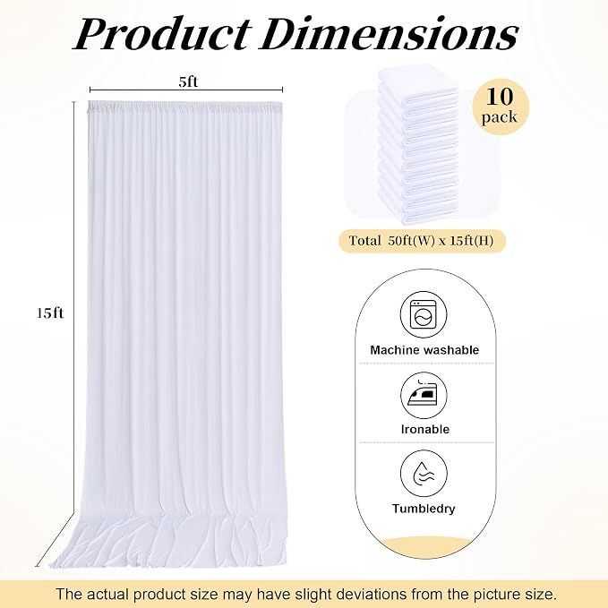 50ft x 15ft White Backdrop Curtains - Image 6