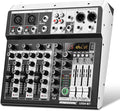 4 Channel Audio Interfacer DJ Mixer Sound Board 16-Bit DSP Effect USB Audio Mixer Effects +48V Phantom Bluetooth for Karaoke Studio Streaming Recording,Live Streaming