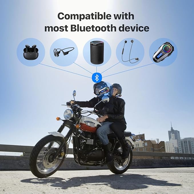 SUOOKC Motorcycle Bluetooth Headset 2 Riders Intercom Headphone Motorcycle Helmet Speakers with Noise Cancellation&Music Sharing for Motorcycling Riding Skiing Climbing