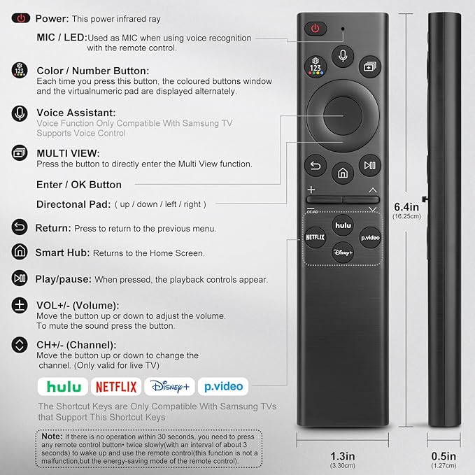 for Samsung-Smart-TV-Remote-Control-Replacement,Remote for 2019 2025 Samsung Frame Curved Crystal Smart TVs, with Voice Control