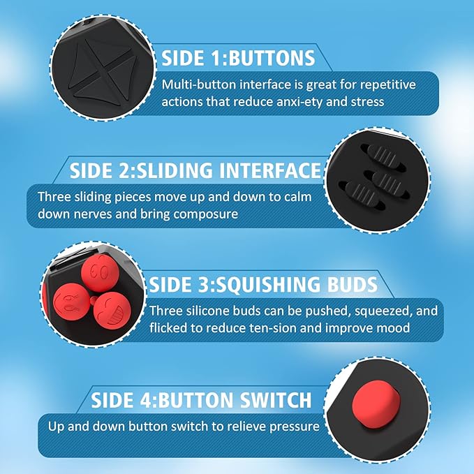 Fidget Dodecagon –12-Side Fidget Toys Cube Relieves Stress and Anxiety Anti Depression Travel Toy Christmas Stocking Stuffers Gifts for Children and Adults (A4 Black red)