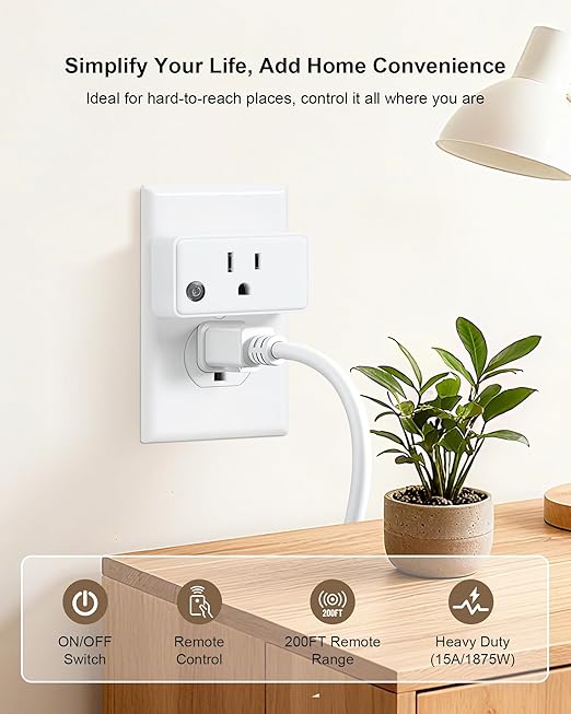 TREEWELL Remote Control Outlet with 2 Remotes, 200 FT Long Range Wireless Light Switch, 15A/1875W High-Power Electrical Outlet Switch for Lamps, Lights, Household Appliances, FCC & ETL Listed