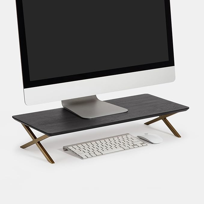 Anji Mountain Monitor Stand - Desktop Organizer & Laptop Riser, Ergonomic Monitor Riser, Space-Saving Monitor Stand for Desk, Durable Construction, Easy Assembly, Ideal for Home & Office,Black