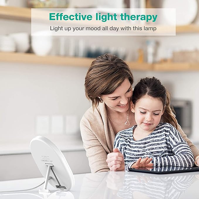 UV-Free 10000 Lux Daylight Lamp - Touch Control with 3 Brightness Levels & 4 Timer Functions, Large Surface & Rotatable Stand for Home/Office