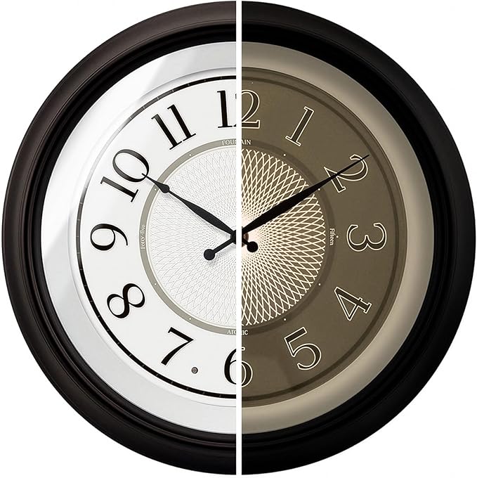 FOUNTAIN DESIGNS Galaxy 18 Inch Luminous Atomic Wall Clock with Night Light, Illuminated Wall Clock with Smart Sensor to Turn on/Off LED Light, Oil Rubbed Bronze Finish, Unique