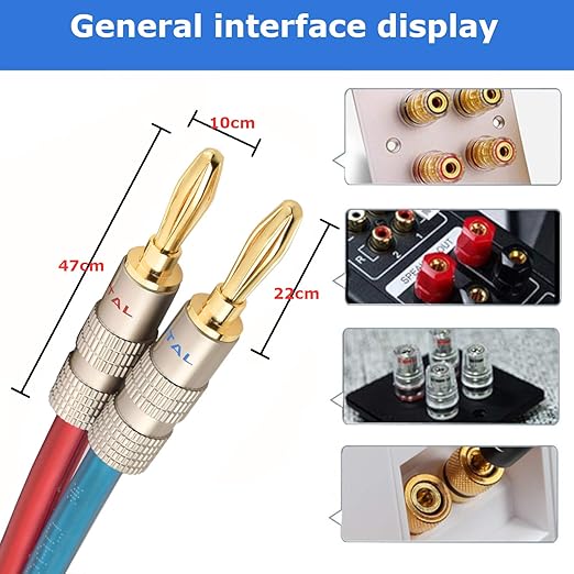 AutCreation Speaker Cable Wire with Banana Plugs,14 AWG HiFi Pure Copper Speaker Wire,99.9% OFC Stranded Copper Wire,Gold Plated Banana Tip Plugs,Red/Blue (5M(16.3ft))