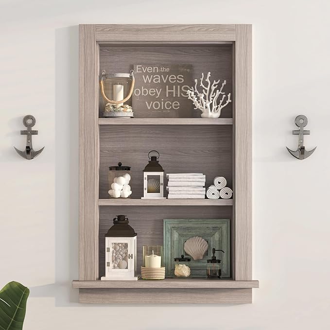 Recessed Medicine Cabinet,Fully Assembled 14x24 Recessed Wall Niche Insert,Waterproof in Wall Medicine Cabinet for Bathroom,Replacement Medicine Cabinet Shelves for Living Room,Washed Oak