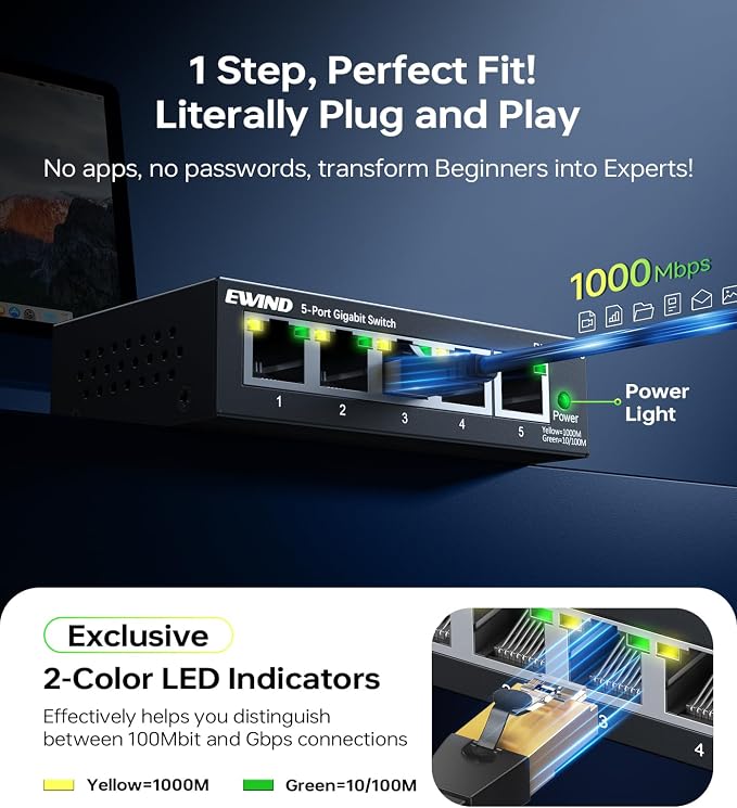 EWIND 2025 Upgraded 5 Port Gigabit Ethernet Switch - Image 8