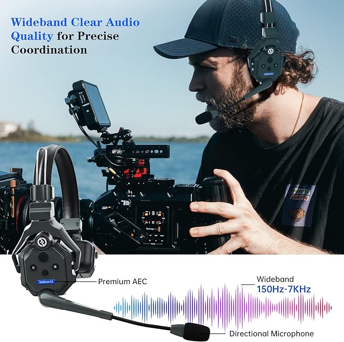Hollyland Solidcom C1 Wireless Headset Intercom System 6-Person Full Duplex 1000ft Team Communication Group Talk Single-Ear Headset with 1 Master & 5 Remote Headsets