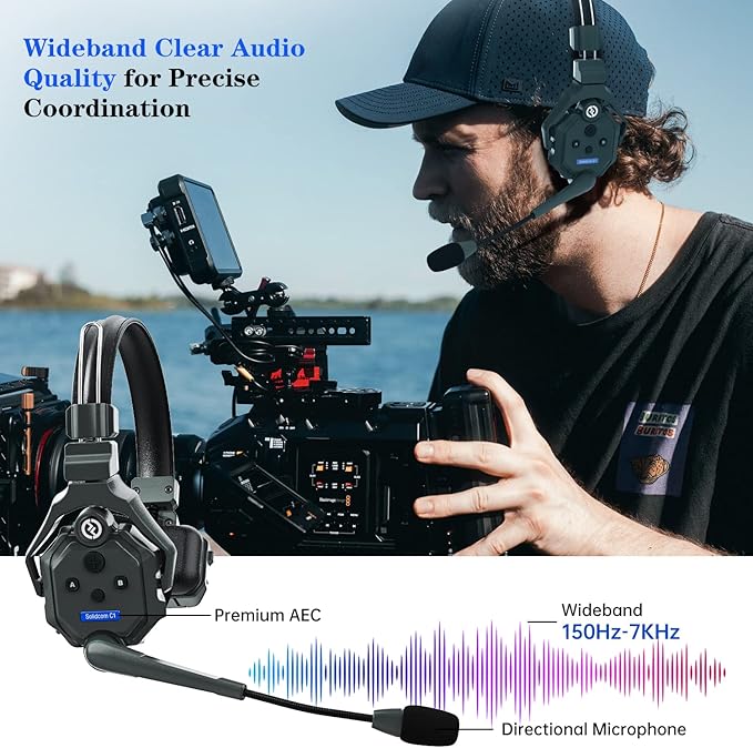 Hollyland Solidcom C1 8-Users [Official] Wireless Headset Intercom System Full Duplex 1100ft Team Communication Group Talk Single-Ear Headset, 1 Master & 7 Remote Headsets