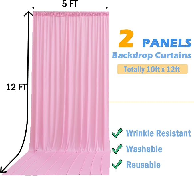 12ft x 10ft Pink Backdrop Curtains - Image 6