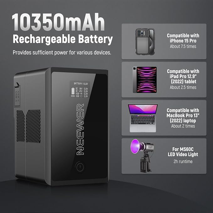Neewer V Mount Battery PS150E Supports 100W PD USB C Fast Charging, 10350mAh - Image 4