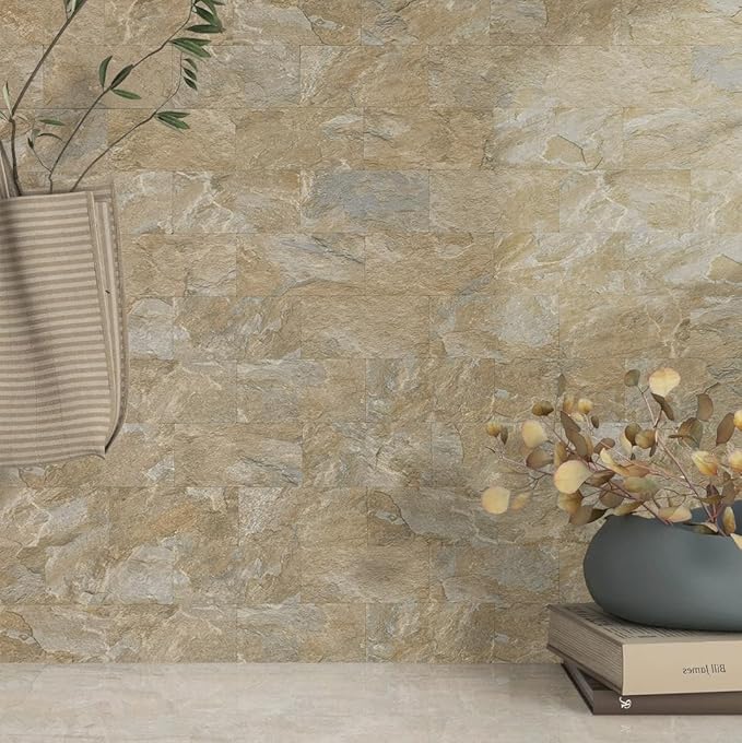 AULIGET Peel and Stick Backsplash Wall Tiles, 3" x 6" PVC Sandstone Faux Stick on Tiles, Pack of 4