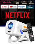 Xgody Gimbal N5 Compatible with Netflix & Auto Focus Keystone Smart Mini Projector with WiFi6 and Bluetooth, Portable Projector Native 1080P & Voice Controlled, 4K Home Movie Projector, White