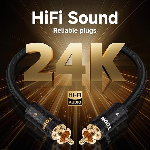 TODN Audiophile RCA Cables 3ft with Silver-Plated-OCC Core HiFi RCA Audio Cable Male to Male for Home Stereo System (3ft/1m, 1 Pair)