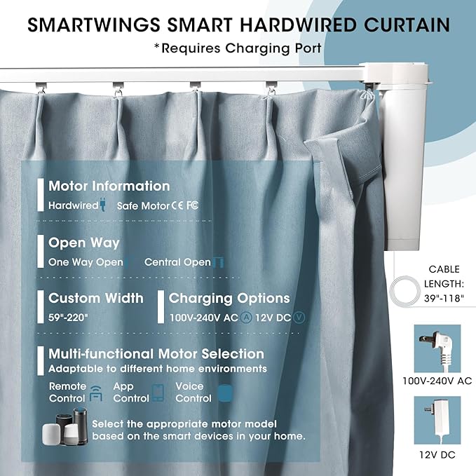 SmartWings Automatic Curtain Opener with Drapery, Motorized Vertical Blinds with Remote, Electric Closet Doors Sliding Panels Compatible with Alexa Google Homekit, 93% Blackout Greyish Blue