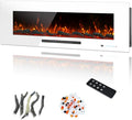 50" Electric Fireplace, Recessed & Wall Mounted Fireplace Heater 13 * 13 Colors Flame &Fuel Bed w/5 Dimmer, Touchscreen &Remote Control Temp, Overheating Protect, Hardwired, 1500W, White