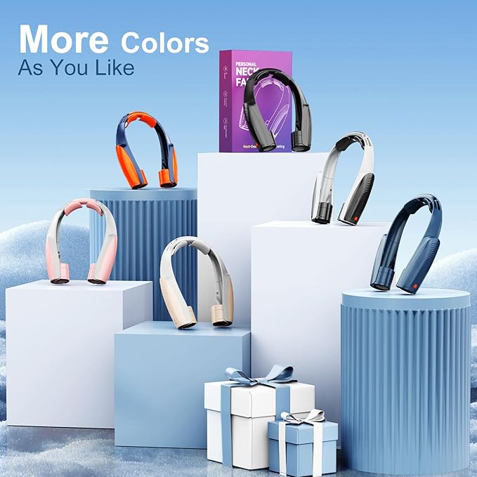 AI Portable Neck Fan with 6 Powerful Speeds, 8000mAh Battery Operated USB-C Rechargeable Fan, Hands-Free 360° Cooling Neck Fan,Ultra-Quiet Personal Fan for Women Men Office Travel(Orange-Blue)