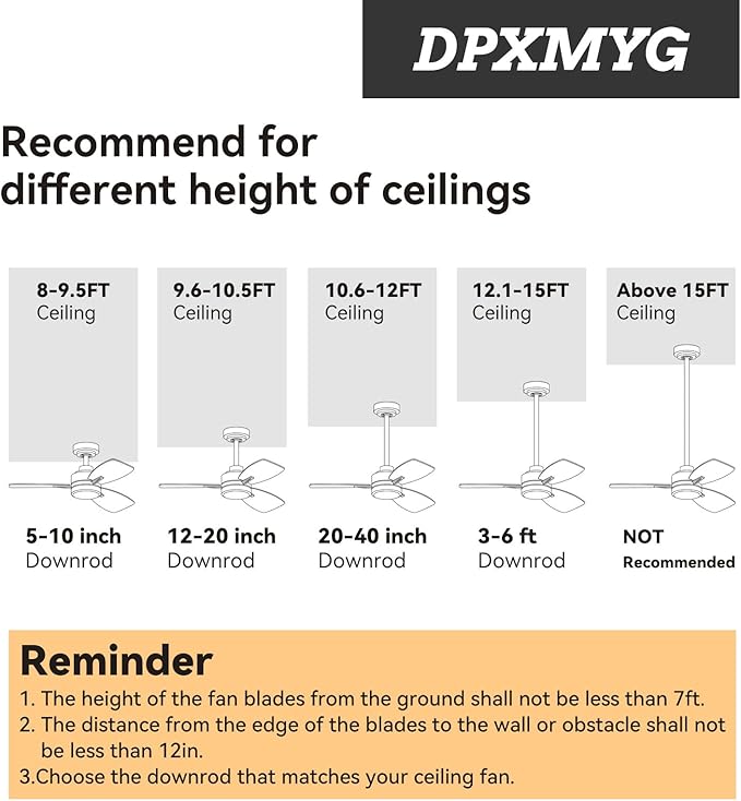 DPXMYG 72 inch Ceiling Fan Downrod with Extension Cord, 6 FT Black Downrod for Ceiling Fan, 1 inch Outside Diameter, Ceiling Fan Boom Suitable for a Wide Range of Fans (Black, Not Threaded)