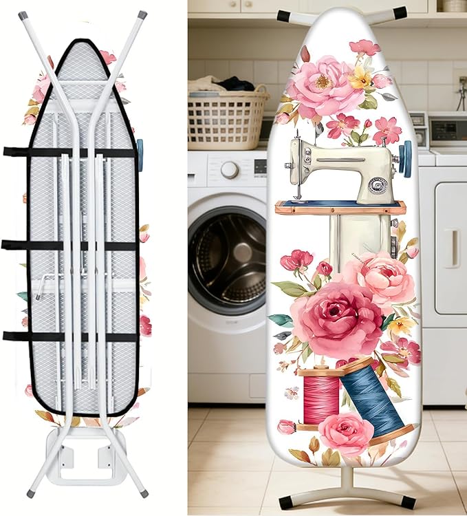 Nuxovilar Ironing Board Cover Needle Cotton 15x54 Inches | Ironing Board Cover and Pad Vintage Floral Needle Cotton for Bedroom, Laundry Nook, Craft Room