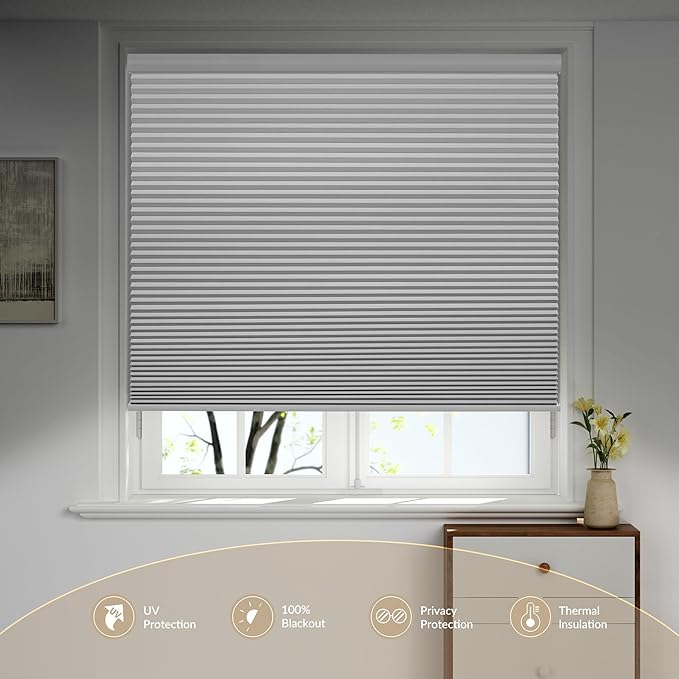 Boolegon Motorized Blinds with Remote, 100% Blackout Smart Blinds, Automatic Cellular Shades for Windows, Rechargeable Electric Honeycomb Shades for Home,Blackout White,Custom Size