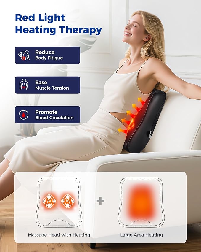 OMASSA Shiatsu Back Massager with Heat-Electric Back Massager for Pain Relief Deep Tissue-Up and Down Rolling Massage Heated Lower Back Massager for Office/Home/Car-Gift for Men Women Parents