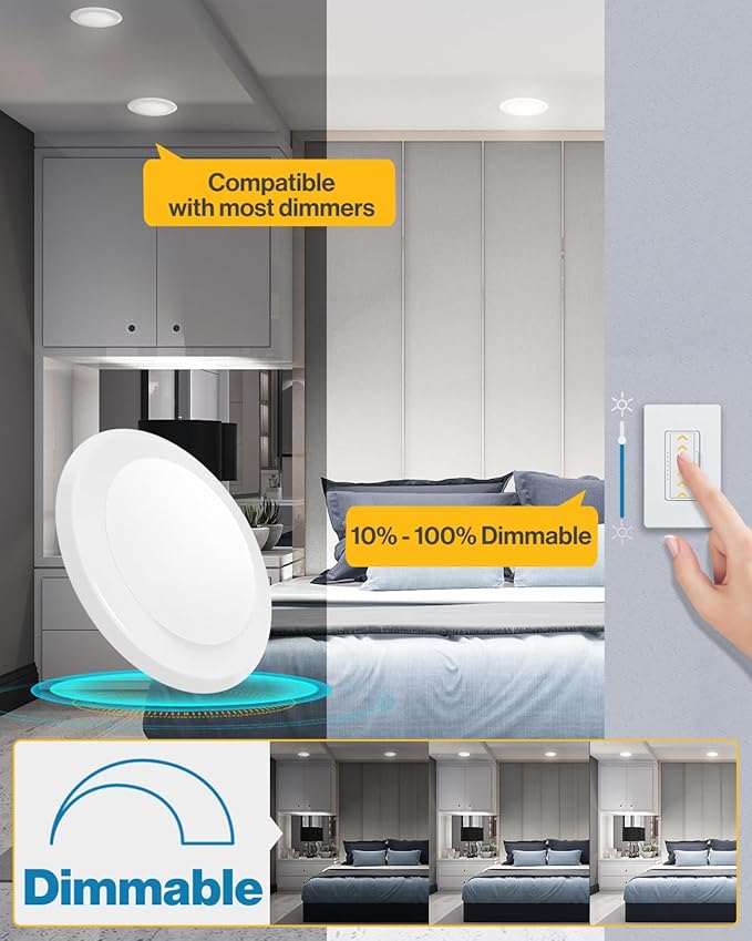 Sunco 96 Pack LED Disc Lights Ceiling 6 Inch, Flush Mount Disk Light, Recessed Can Lighting, 1050 LM, 15W (75W Equivalent), 2700K Soft White, Dimmable, Damp Rated ETL.