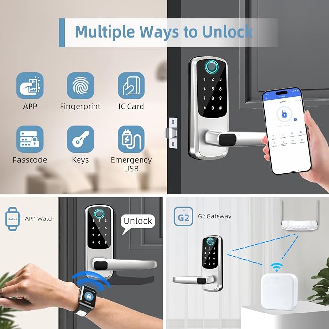 Smart Lock with Handle Set, Biometric Fingerprint Keyless Entry Deadbolt - Image 2